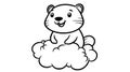 Cute Groundhog Sitting on a Cloud, Black and White, Cartoon. Royalty Free Stock Photo