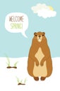 Cute Groundhog Day card as funny cartoon character of marmot