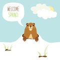 Cute Groundhog Day card as funny cartoon character of marmot