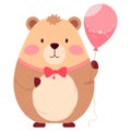 cute groundhog holding a pink balloon flat style illustration