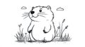 Cute Groundhog Cartoon in Simple Sketch Style, Black and White Royalty Free Stock Photo