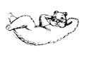 Cute groundhog. marmot lies on leaves hand behind head other hand corrects sunglasses drawing