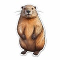 Cute Groundhog Sticker: Hyperrealistic Fauna In Vibrant Caricature Style