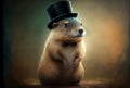 Cute Groundhog Wearing Top Hat Knows a Secret - Generative AI