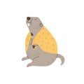 Cute groundhog in yellow cape with closed eyes vector illustration, funny furry marmot with big front teeth, wild animal