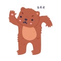 Cute grumpy baby bear growling. Funny wild forest brown animal character cartoon vector illustration