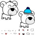 Cute grumpy big head baby polar bear cartoon expressions collection set Royalty Free Stock Photo