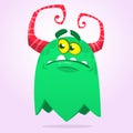 Cute grumpy cartoon monster. Vector illustration of monster upset sad emotion.