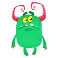 Cute grumpy cartoon monster. Vector illustration of monster upset sad emotion.