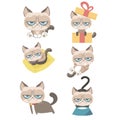 Funny vector set of grumpy cat. Royalty Free Stock Photo