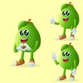 Cute guava characters making playful hand signs