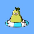 Cute Guava fruit character with swim ring float. Fruit summer icon concept isolated. flat cartoon style Premium Vector Royalty Free Stock Photo
