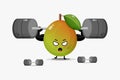 Cute guava mascot lifting a barbell