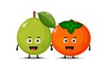 Cute guava and persimmon mascot holding hands