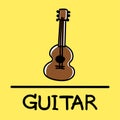 Cute guitar hand-drawn style, vector illustration. Royalty Free Stock Photo