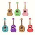 Cute guitars illustrations set. Ukulele.