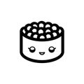 Cute gunkan sushi cartoon black and white vector illustration