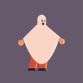 Cute guy wearing ghost costume man in cape standing pose happy halloween party celebration concept flat full length Royalty Free Stock Photo