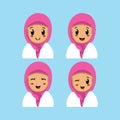 Cute half body muslim girl with different face expression design vector Royalty Free Stock Photo