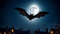 Cute hallloween bat on a full moon night with copy space