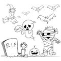 Cute Halloweeen doodle mummy ghost witch Royalty Free Stock Photo