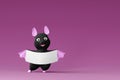 Cute Halloween bat holding paper template. 3d render