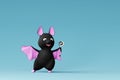 Cute Halloween bat holding spiral candy. 3d render