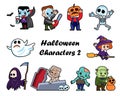 Cute halloween cartoon characters . White isolated background . Vector . Set 2 of 4 Royalty Free Stock Photo