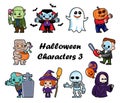 Cute halloween cartoon characters . White isolated background . Vector . Set 3 of 4 Royalty Free Stock Photo