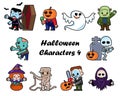 Cute halloween cartoon characters . White isolated background . Vector . Set 4 of 4 Royalty Free Stock Photo