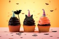 Cute Halloween chocolate Cupcakes with witch hat Royalty Free Stock Photo