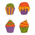Cute halloween cupcakes. Halloween elements. Trick or treat concept. Vector illustration in hand drawn style Royalty Free Stock Photo