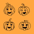 Cute Halloween funny pumpkins set illustration. Hand drawn fall autumn pumkins vector outlines