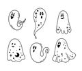 Cute halloween ghost outline bundle, funny celestial ghost black and white isolated clipart on white background
