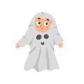 Cute Halloween kid wearing ghost costume. Funny trick or treat boy or girl Royalty Free Stock Photo