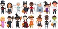 Cute Halloween little kids set vector illustration. Royalty Free Stock Photo