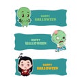 Cute Halloween monster banners - Cthulhu, zombie, vampire