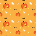 Cute Halloween pattern with  candy and sweets fabric seamless cute pattern Royalty Free Stock Photo