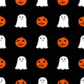 Cute halloween pattern in cartoon style for your design on black background