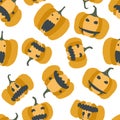 Cute halloween pattern with scary orange pumpkins