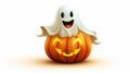 Cute Halloween Pumpkin and Ghost on White Background - Spooky Holiday Image