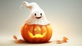 Cute Halloween Pumpkin and Ghost on White Background - Spooky Holiday Image