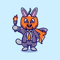 cute halloween pumpkin head bunny illustration carrying a torch