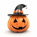 Cute Halloween Pumpkin With Witch Hat - 3d Rendered Jackolantern Royalty Free Stock Photo