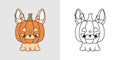 Cute Halloween Rabbit Illustration and For Coloring Page. Cartoon Clip Art Halloween Hare.