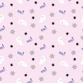 Cute halloween seamless pattern with cute ghosts, spider and spiderweb. Royalty Free Stock Photo