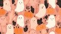 Cute halloween pattern with ghosts pumpkins and leaves vector design Royalty Free Stock Photo