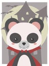 Cute Halloween vector art for children, Panda dressed up as vampire with fangs and red