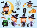 Cute Halloween Witch and Wizard Vector