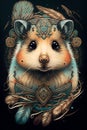 Cute hamster animal totem with tribal decoration